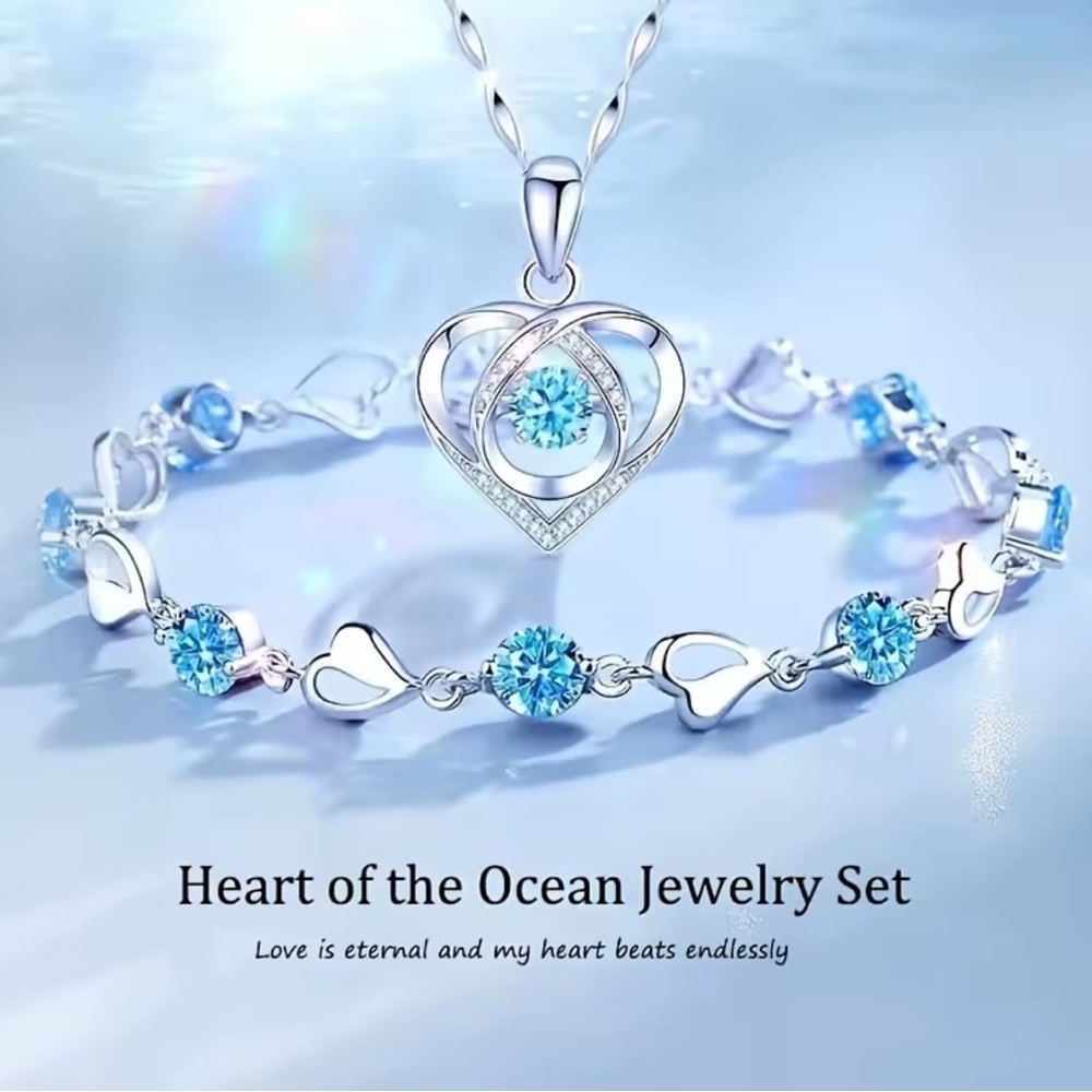 Heart Shaped Necklace Bracelet Set For Women Vintage Korean Crystal Bracelets